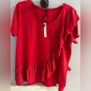 Coco + Carmen Red Ruffled Short Sleeve Top